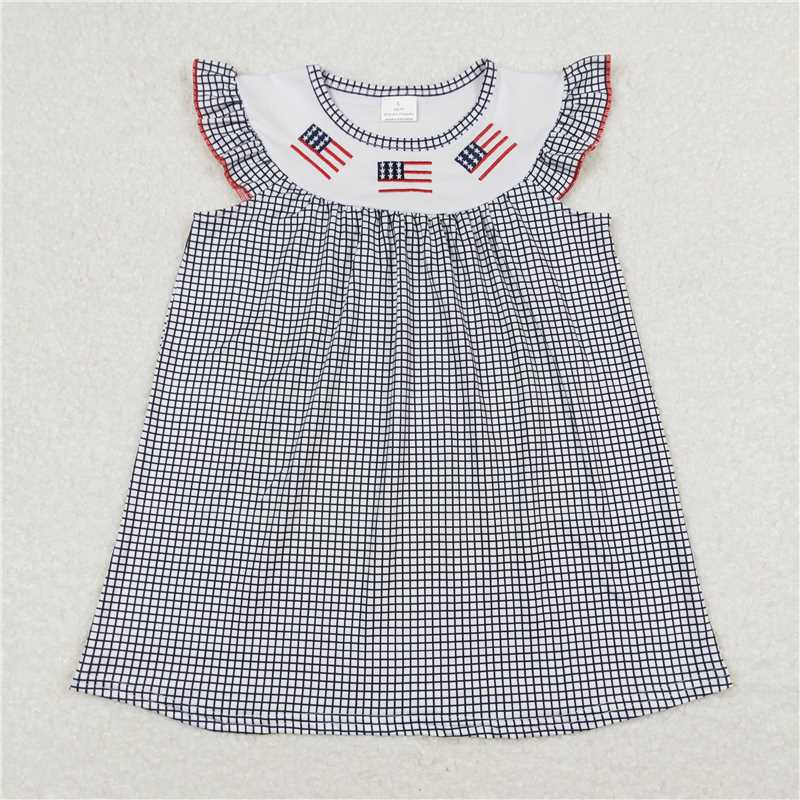 7.31 RTS NO MOQ Summer Baby Girls Dresses GSD0811 Flag 4th Of July Flutter Sleeve Knee Length Dresses
