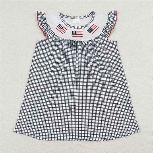 7.31 RTS NO MOQ Summer Baby Girls Dresses GSD0811 Flag 4th Of July Flutter Sleeve Knee Length Dresses