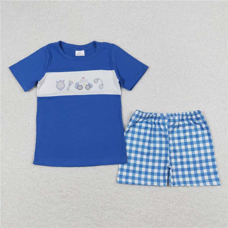 RTS NO MOQ Baby Boys kids Summer Sets BSSO0665 Blue Shirt Shorts Outfits Clothes Sets