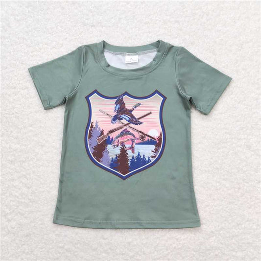 5.21  RTS NO MOQ Summer Baby Boys Shirt BT0465 Green Duck Hunting Short Sleeve Tee Shirts Tops
