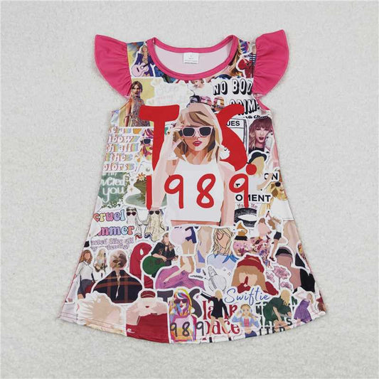 7.31 RTS NO MOQ Summer Baby Girls Dresses GSD1125 Flutter Sleeve Singer 1989 TS Knee Length Dresses