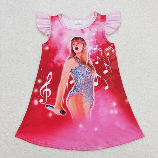 7.31 RTS NO MOQ Summer Baby Girls Dresses GSD1126 Flutter Sleeve Singer Pink Knee Length Dresses