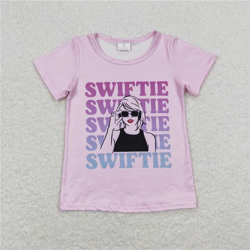 RTS NO MOQ Summer Baby Girls Short Sleeve GT0505 Pink Singer Short Sleeve Tee Shirts Tops