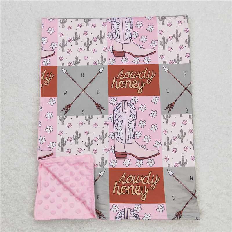 BL0123 Baby Girls Pink Western Cactus Howdy Blankets