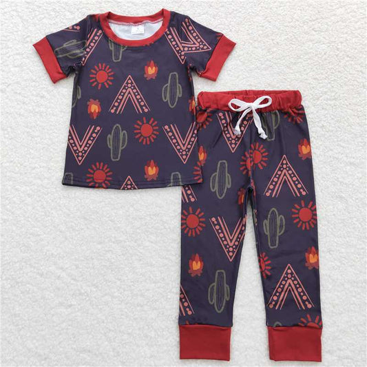 RTS NO MOQ Baby Boys Summer Sets BSPO0326 Western Cactus Tee Shirts Tops Pants Pajamas Clothes Sets