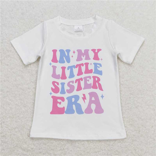 RTS NO MOQ Summer Baby Girls Short Sleeve GT0507 In My Little Sister Era White Short Sleeve Tee Shirts Tops