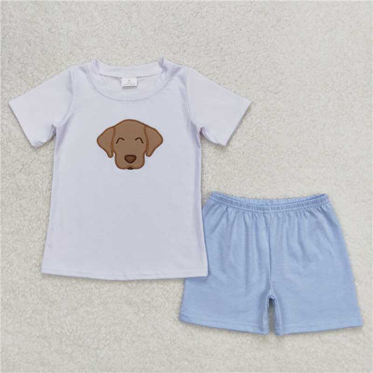 RTS NO MOQ Baby Boys kids Summer Sets BSSO0695 Dog White Short Sleeve Shirt Shorts Clothes Sets