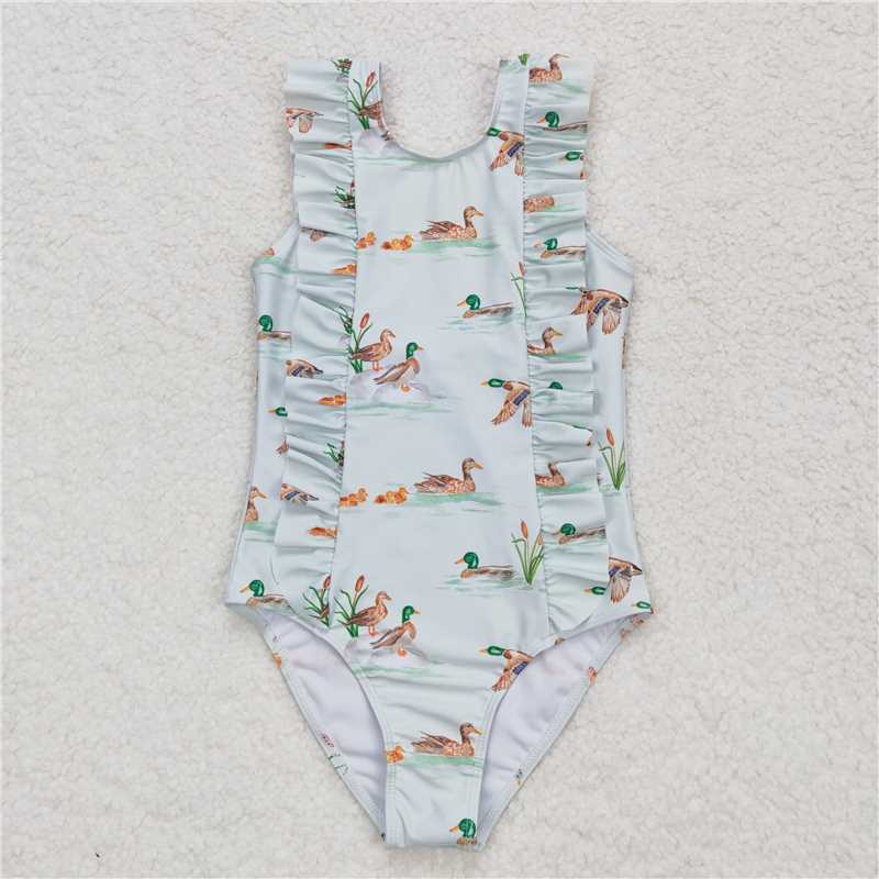 S0265 Baby Girls Duck Summer Ruffle One Piece Swimsuits