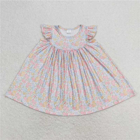 7.31 RTS NO MOQ Summer Baby Girls Dresses GSD0962 Orange Floral Knee Length Pearl Dresses