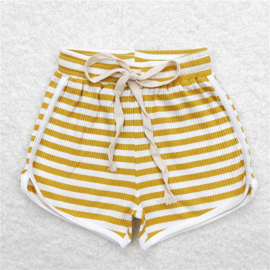 6.20 RTS NO MOQ Baby Girls Summer Pants SS0287 Mustard Stripes Summer Sports Design Shorts