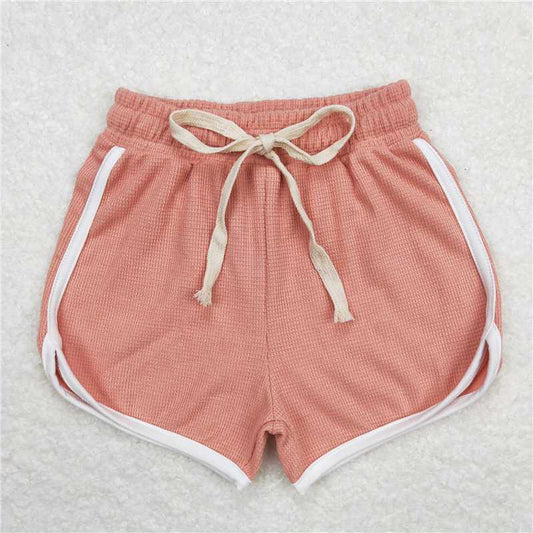 6.23 RTS NO MOQ Baby Girls Summer Pants SS0290 Coral Color Summer Sports Design Shorts