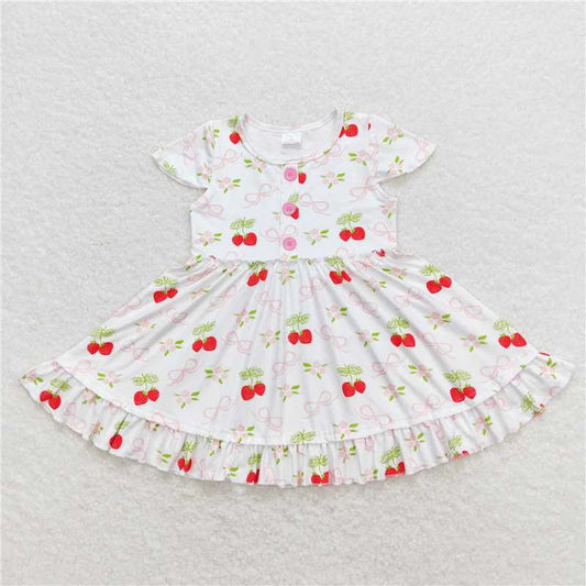 7.31 RTS NO MOQ Summer Baby Girls Dresses GSD0888 Short Sleeve Strawberry Knee Length Dresses