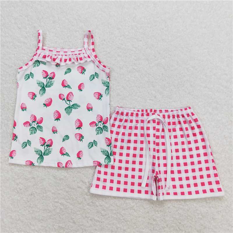 GSSO0866 Summer Baby Girls Strawberry Shorts Set