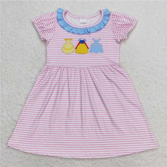7.31 RTS NO MOQ Summer Baby Girls Dresses GSD0856 Pink Stripes Princess Knee Length Dresses