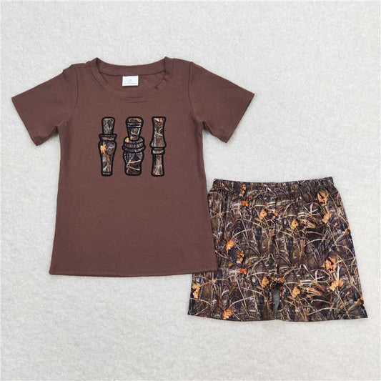 RTS NO MOQ Baby Boys kids Summer Sets BSSO0780 Brown Camo Duck Call Shirt Top Shorts Clothes Sets