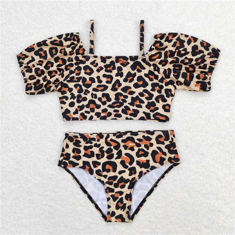 S0272 Baby Girls Leopard Straps Top Bummie Swimsuits