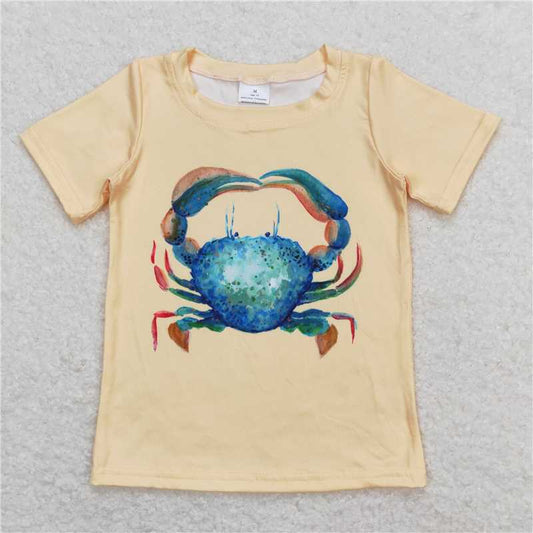 5.21  RTS NO MOQ Summer Baby Boys Shirt BT0612 Crab Yellow Short Sleeve Tee Shirts Tops