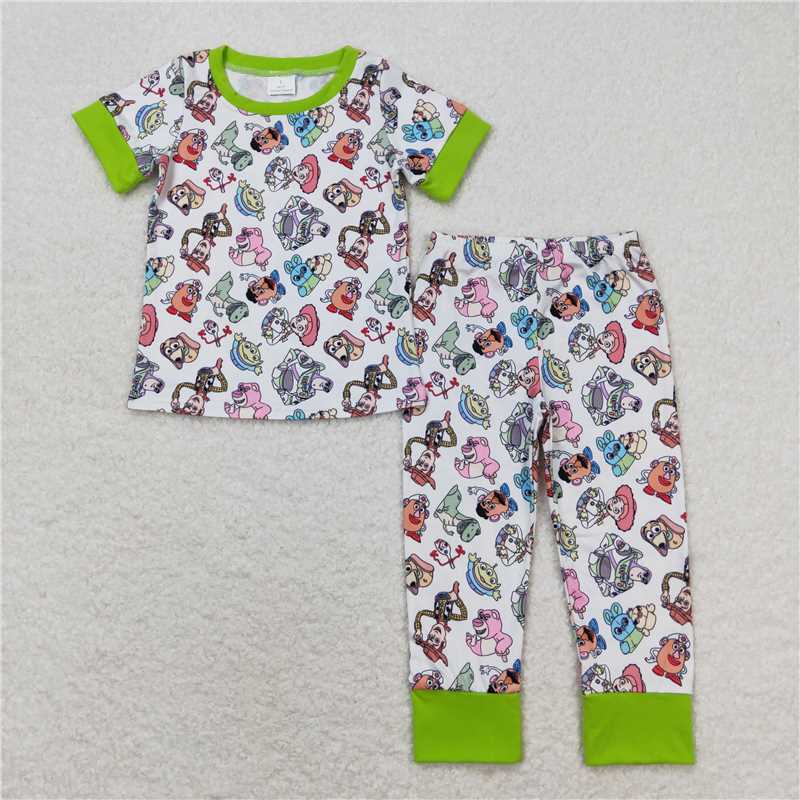 RTS NO MOQ Baby Boys Summer Sets BSPO0321 Green Shirts Pants Pajamas Clothes Sets