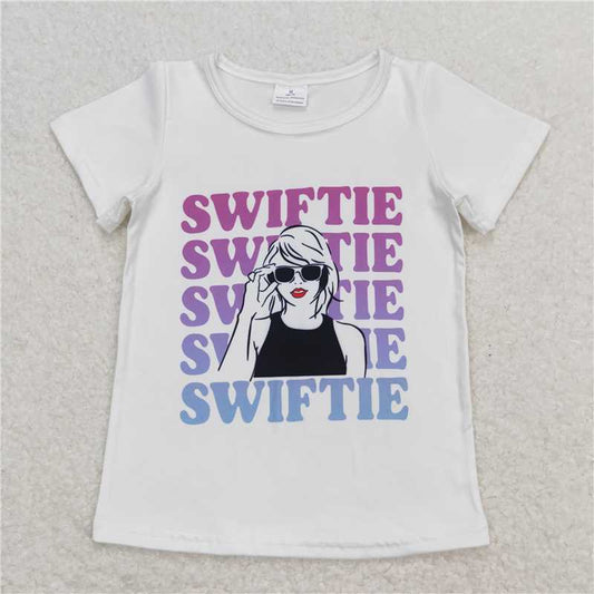 RTS NO MOQ Summer Baby Girls Short Sleeve GT0550 White Singer Concert Short Sleeve Tee Shirts Tops