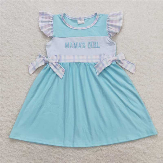 7.31 RTS NO MOQ Summer Baby Girls Dresses GSD0848 Mama's Girl Blue Flutter Sleeve Knee Length Dresses