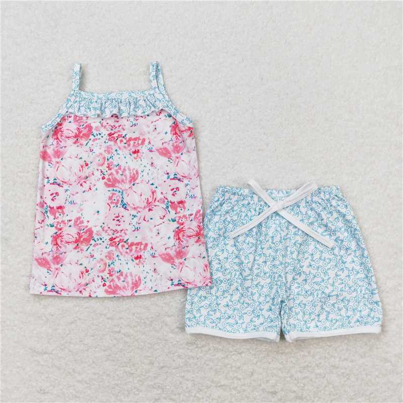GSSO0869 Summer Toddler Girls Flotal Fruit Tank Top Shorts Outfit
