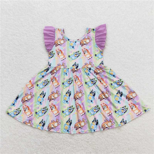 7.31 RTS NO MOQ Summer Baby Girls Dresses GSD0985 Dog Tie Dye Flutter Sleeve Knee Length Dresses