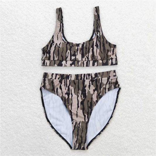 7.4 RTS NO MOQ Adult Women Summer Sets S0322 Green Camo Top Bottom Swimsuits Sets