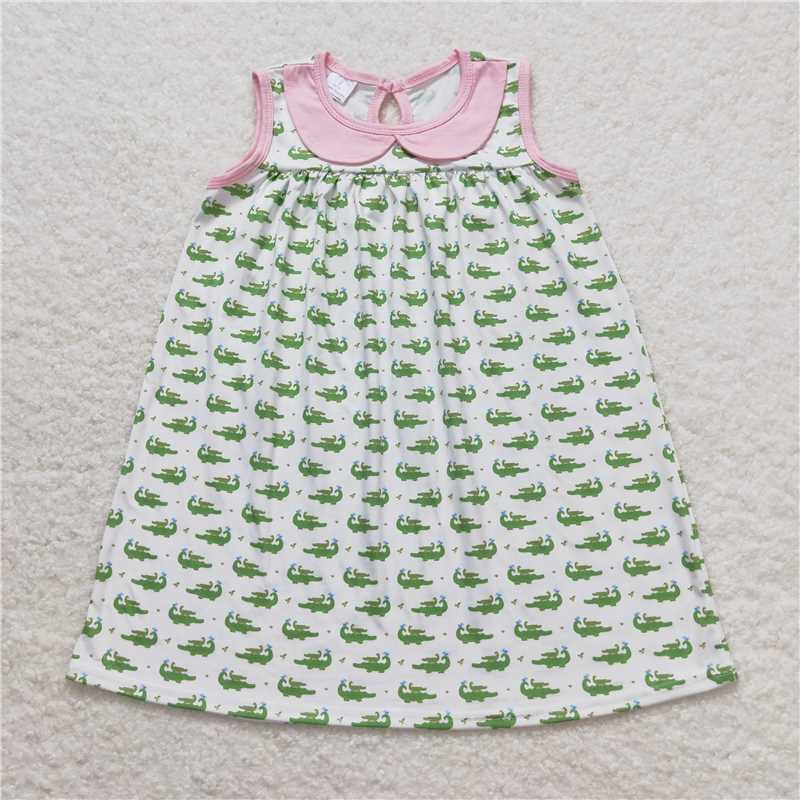 7.31 RTS NO MOQ Summer Baby Girls Dresses GSD0840 Green Crocodile Sleeveless Knee Length Dresses