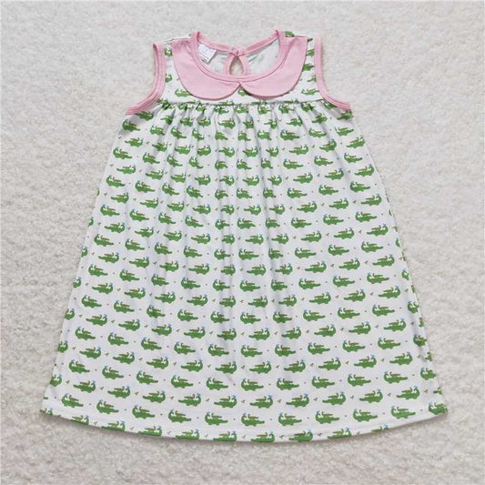 7.31 RTS NO MOQ Summer Baby Girls Dresses GSD0840 Green Crocodile Sleeveless Knee Length Dresses