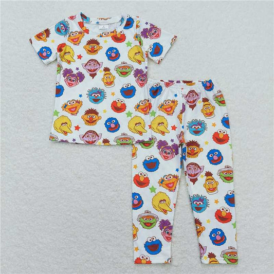 RTS NO MOQ Baby Boys Summer Sets BSPO0332 White Cookie Shirt Pants Pajamas Clothes Sets