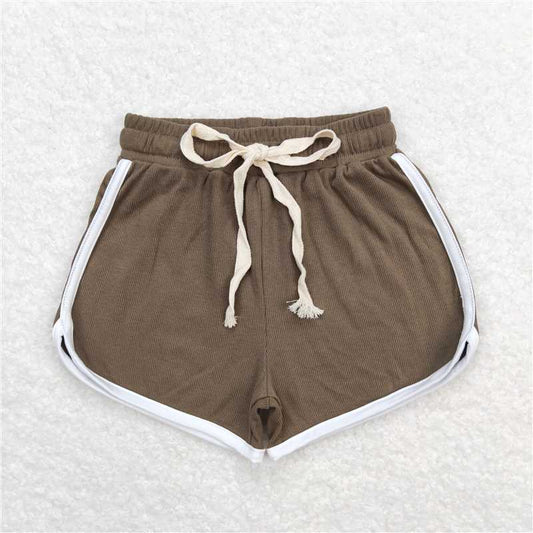 RTS NO MOQ Baby Girls Summer Pants SS0314 Dark Brown Cotton Sports Design Shorts