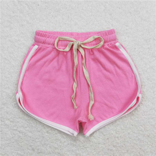 RTS NO MOQ Baby Girls Summer Pants SS0315 Bright Pink Cotton Sports Design Shorts