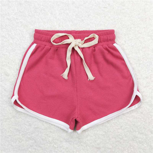 RTS NO MOQ Baby Girls Summer Pants SS0317 Dark Pink Cotton Sports Design Shorts