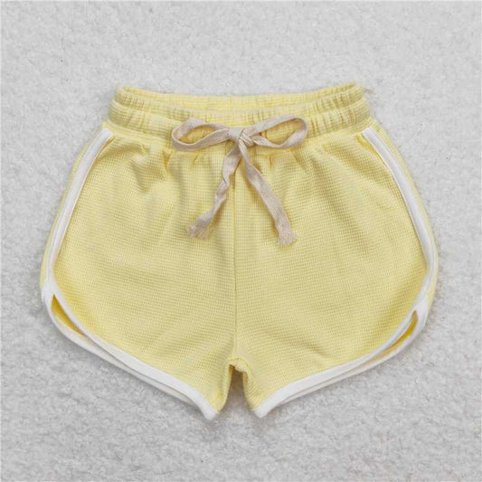 RTS NO MOQ Baby Girls Summer Pants SS0318 Light Yellow Cotton Sports Design Shorts