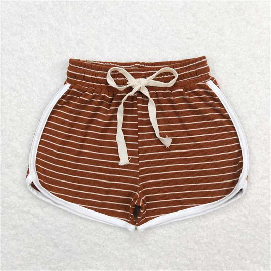 RTS NO MOQ Baby Girls Summer Pants SS0320 Brown Stripes Cotton Sports Design Shorts