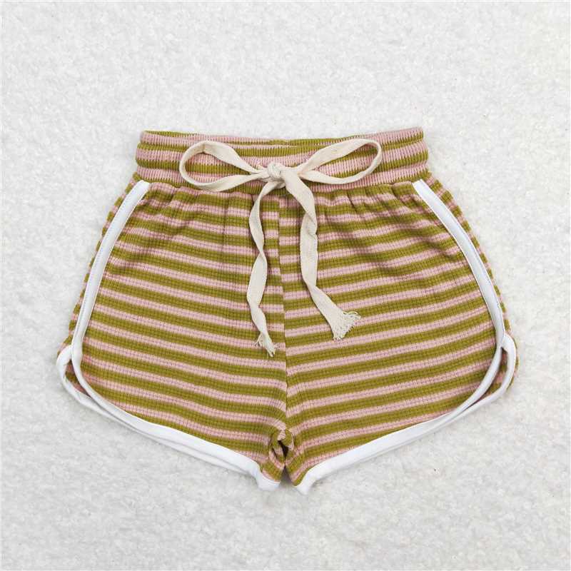 RTS NO MOQ Baby Girls Summer Pants SS0321 Pink Green Stripes Sports Design Shorts