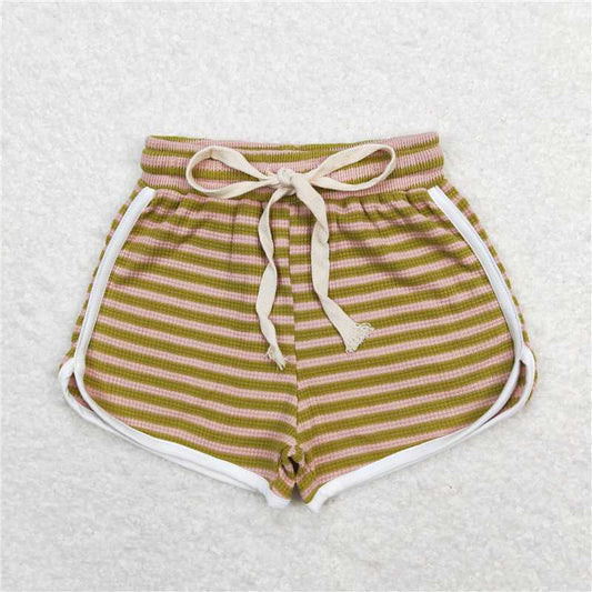 RTS NO MOQ Baby Girls Summer Pants SS0321 Pink Green Stripes Sports Design Shorts