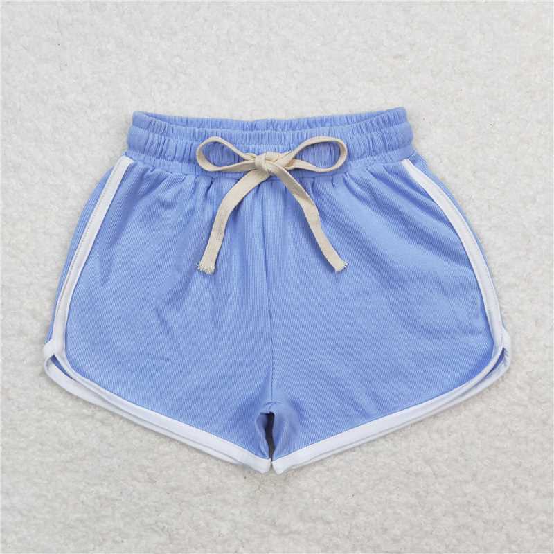 RTS NO MOQ Baby Girls Summer Pants SS0322 Sky Blue Cotton Sports Design Shorts