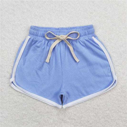 RTS NO MOQ Baby Girls Summer Pants SS0322 Sky Blue Cotton Sports Design Shorts