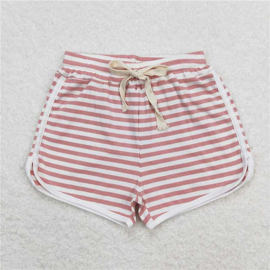 RTS NO MOQ Baby Girls Summer Pants SS0327 Pink White Stripes Sports Design Shorts