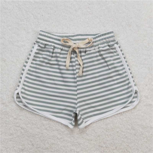 RTS NO MOQ Baby Girls Summer Pants SS0328 Grey Blue Stripes Sports Design Shorts