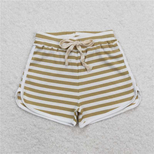 RTS NO MOQ Baby Girls Summer Pants SS0329 Brown Green Stripes Sports Design Shorts