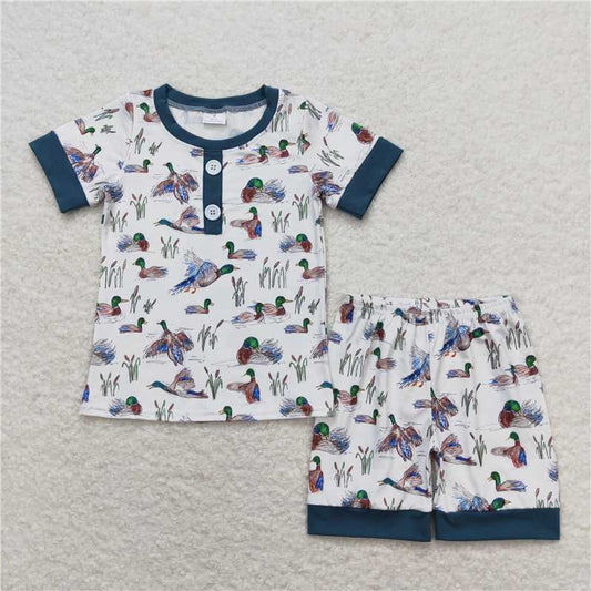 RTS NO MOQ Baby Boys kids Summer Sets BSSO0524 Ducks Short Sleeve Tee Shirt Top Shorts Pajamas Clothes Sets