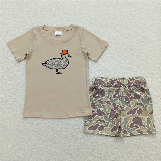 RTS NO MOQ Baby Boys kids Summer Sets BSSO0781 Khaki Camo Duck Shirt Top Shorts Clothes Sets