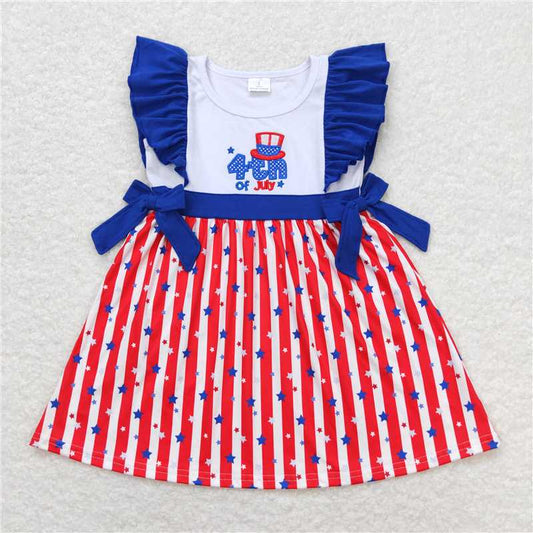 7.31 RTS NO MOQ Summer Baby Girls Dresses GSD0674 4th Of July Pockets Bows Knee Length Dresses
