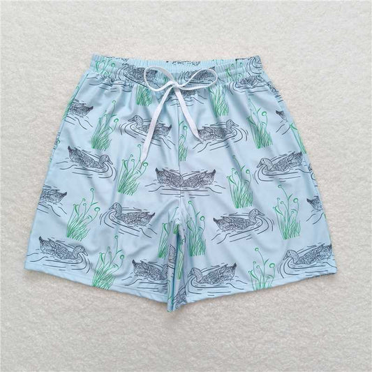 7.4 RTS NO MOQ Adult Man Summer Pants S0359 Green Mallard Ducks Bottom Trunk Shorts Swimwear