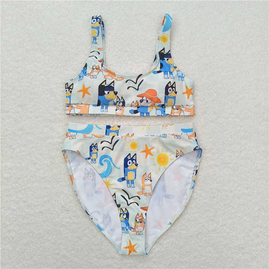 7.4 RTS NO MOQ Adult Women Summer Sets S0358 Dog Family Starfish Top Bottom Swimsuits Sets