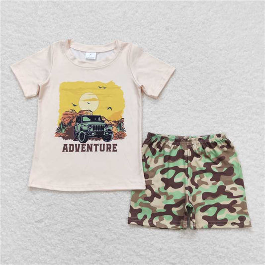 RTS NO MOQ Baby Boys kids Summer Sets BSSO0314 Sunset Beige Short Sleeve Camouflage Shorts Set