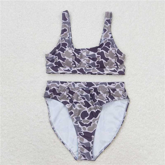 7.4 RTS NO MOQ Adult Women Summer Sets S0321 Grey Camo Top Bottom Swimsuits Sets
