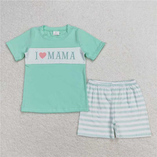 RTS NO MOQ Baby Boys kids Summer Sets  BSSO0751 I Love Mama Short Sleeve Tee Shirts Tops Shorts Clothes Sets